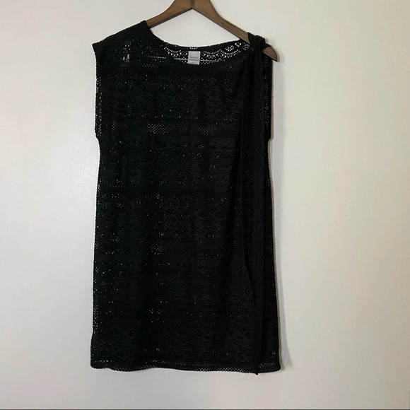 Swim Cover Dress Swimsuit Mesh Cover Open Knit Asymmetrical Lace Size Medium - Picture 10 of 10